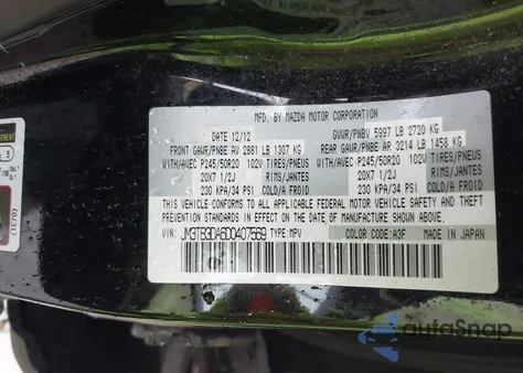 2013 Mazda Cx-9 Grand Touring from USA, damaged, VIN JM3TB3DA6D0407569